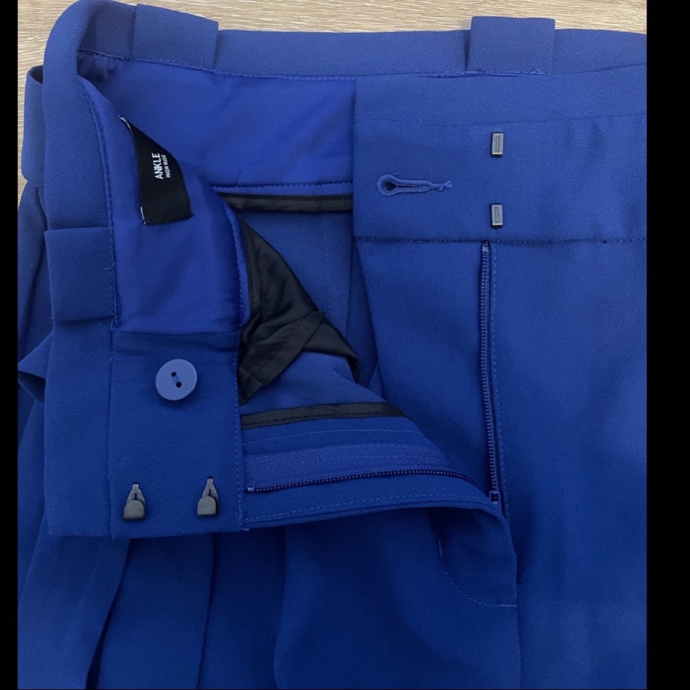 Express Royal Blue High-Waist Cropped Tapered Pants with Belt - Picture 7 of 8